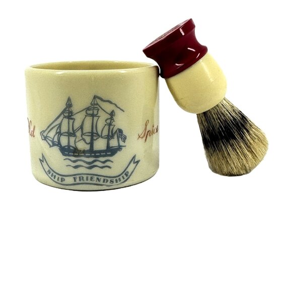 Old Spice Shulton Shaving Mug Ship Friendship & Ever Ready Brush Vintage Set - Picture 1 of 8
